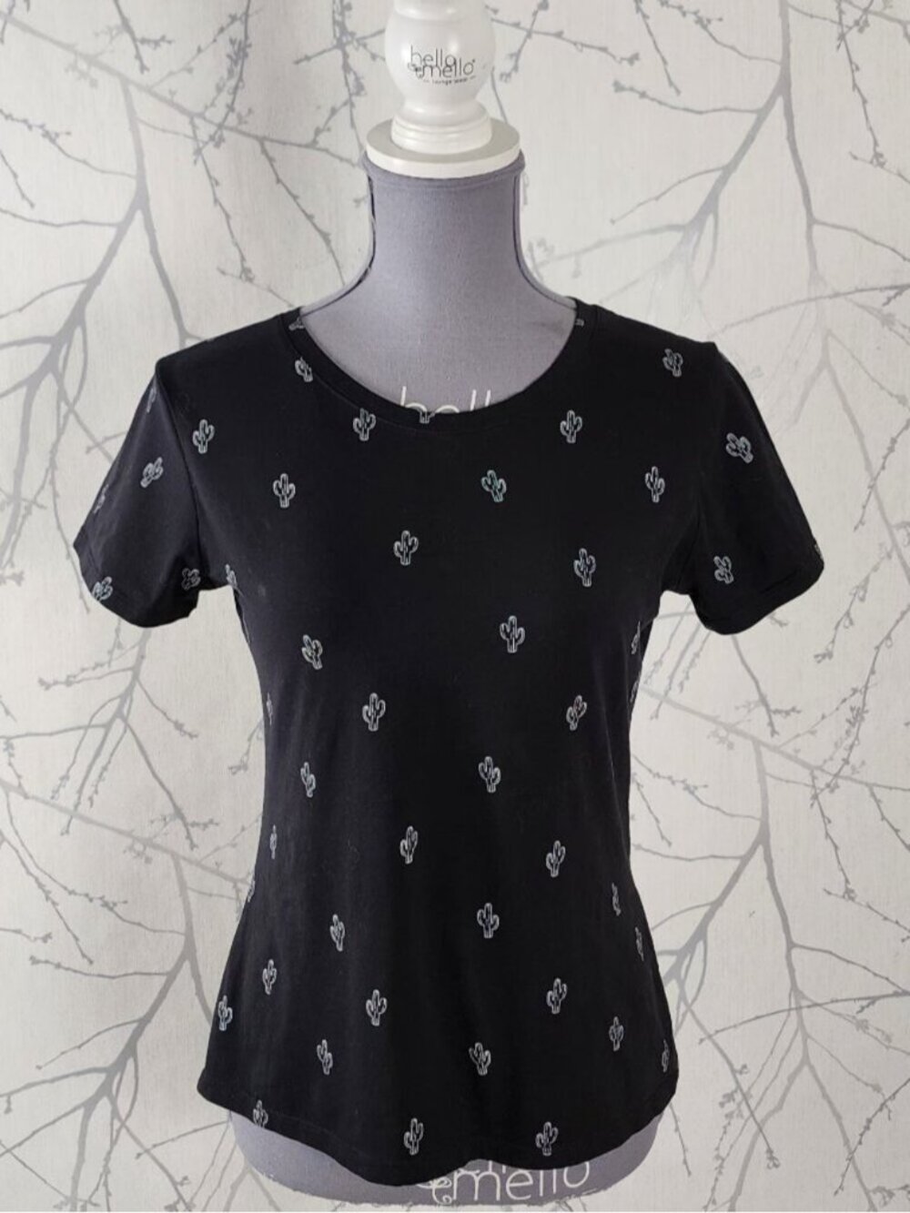 Twik Black Organic Cotton Stretch Jersey Cactus Print Tee